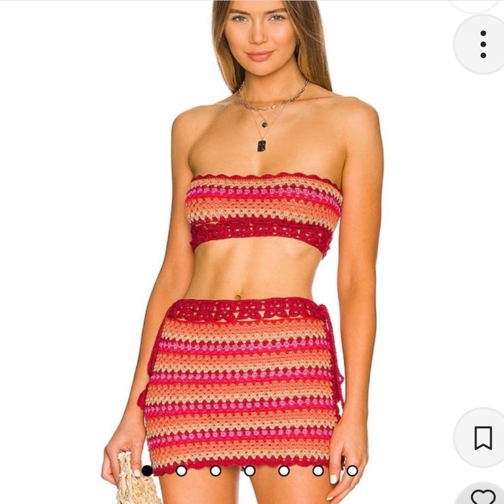 Lovers + Friends Striped Crochet Skirt Set - Red and Pink